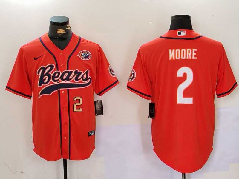 Mens Chicago Bears #2 DJ Moore Orange Throwback With Patch Cool Base Stitched Baseball Jerseys